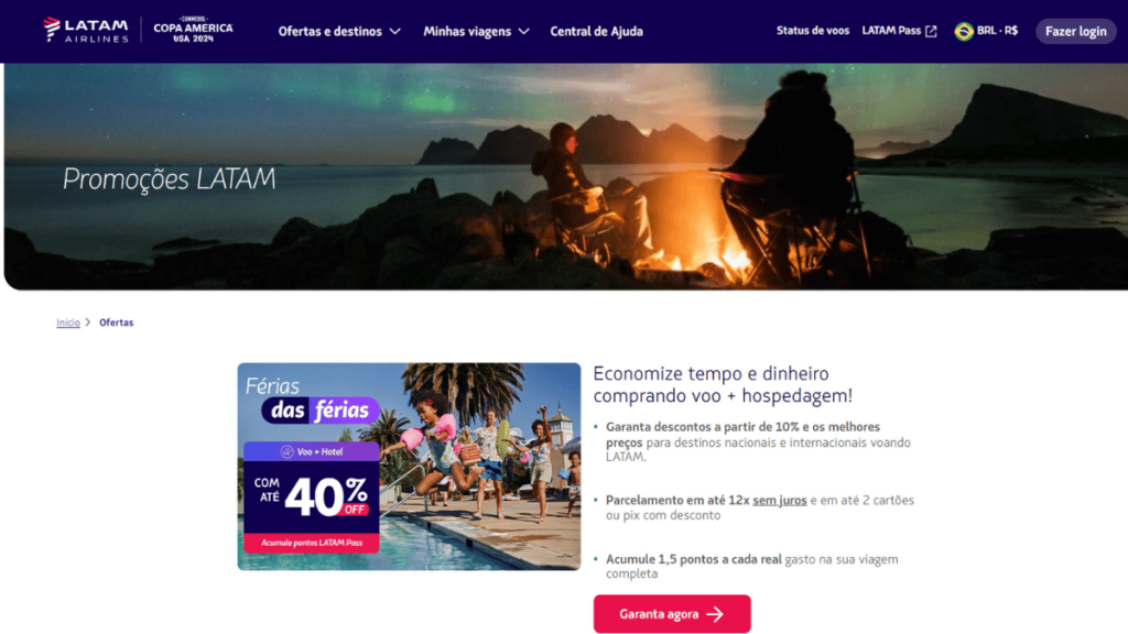 Print da página de promoções do site da Latam